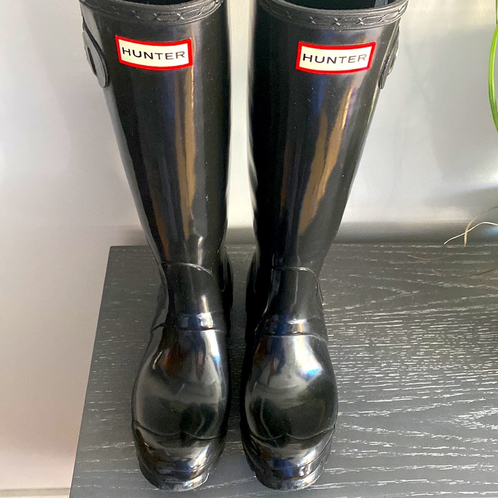 Patent black Hunter Original Tall’Rain Boot, size 6.5